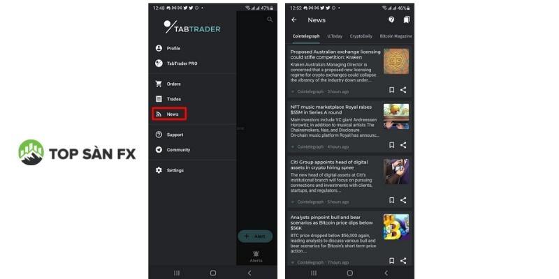 Giao diện News trên TabTrader