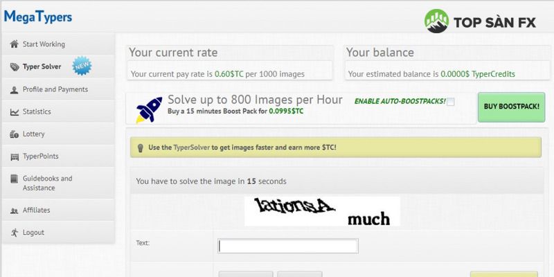 Nhập captcha kiếm tiền tại Megatypers