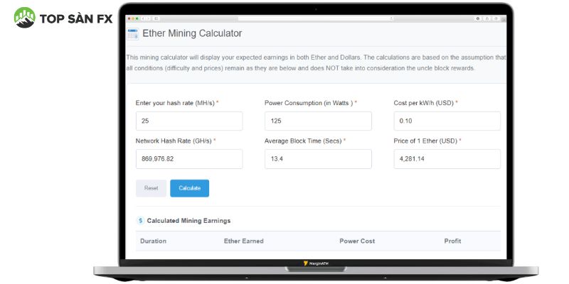 Xác định lợi nhuận đào Ethereum