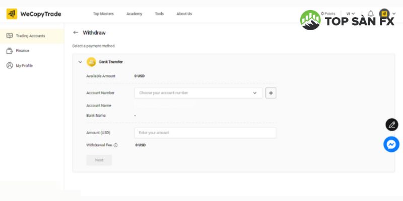 Hướng dẫn rút tiền từ nền tảng WeCopyTrade 
